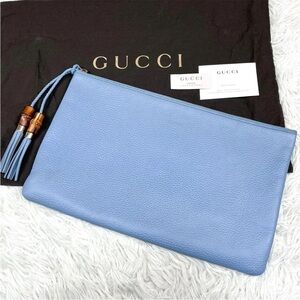 Gucci Blue Leather Clutch with Bamboo Tassels